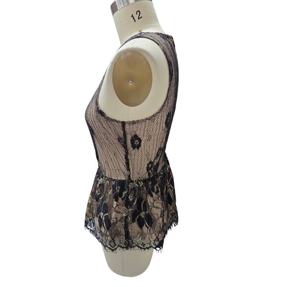 Sugar Lips Black Nude Lace Peplum Top Sz L - Picture 2 of 7